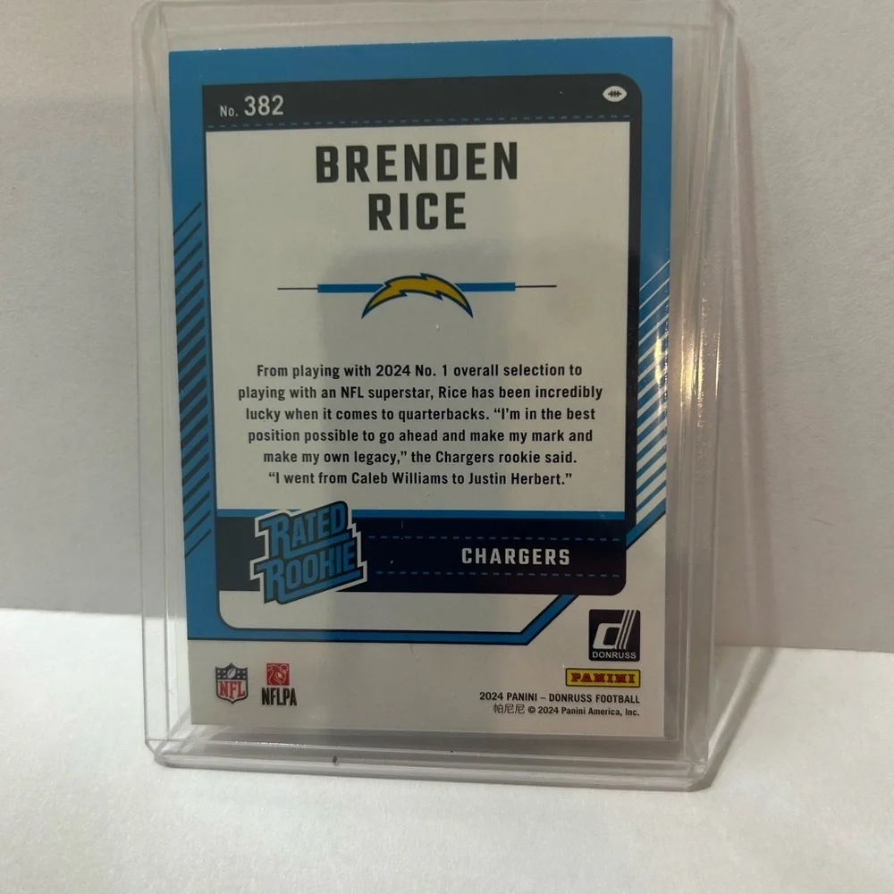 Donruss Rated Rookie Football Card 2024 Brenden Rice #382